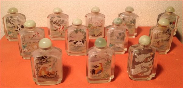 AlteSnuff Bottles, 12 Tierkreiszeichen ,  20.Jh.,12er Set,