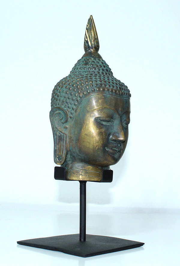 Antiker Bronze Buddha Kopf / 18.Jh /Thailand /Ayutthya Periode