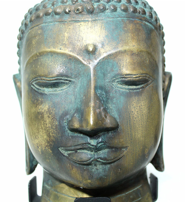Antiker Bronze Buddha Kopf / 18.Jh /Thailand /Ayutthya Periode