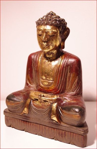 Holzstatue /Alte Buddha  Statue aus Thailand mit Blattgold verziert